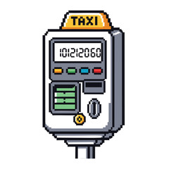 Fototapeta premium Pixel Art Taxi Meter: Retro 8-bit Transportation Icon for Games & Designs