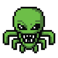 Fototapeta premium Pixel Art Alien Creature: Green Monster Design for Games