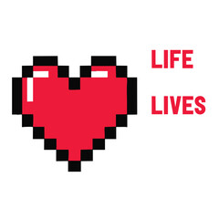 Pixel Heart: Life, Lives - 8-bit Heart Graphic for Health, Love, and Life Designs