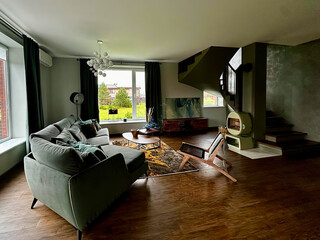 Modern luxury apartment interior in minimal scandinavian style, 3d rendering