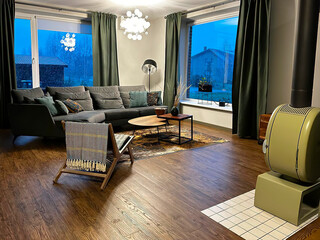 Modern luxury apartment interior in minimal scandinavian style, 3d rendering