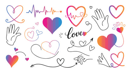 Vector art of romantic heart and heartbeat illustrations with love symbols