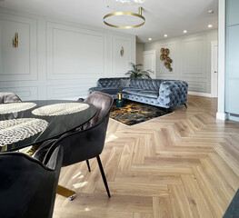 Modern luxury apartment interior in minimal scandinavian style, 3d rendering