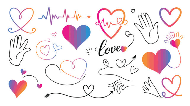 Naklejki Vector art of romantic heart and heartbeat illustrations with love symbols