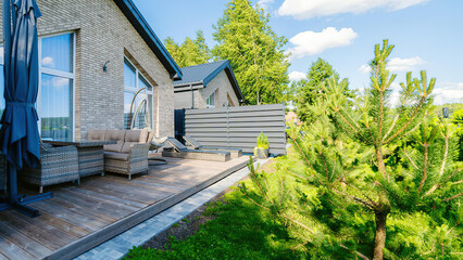 Modern luxury villa exterior in minimal scandinavian style, 3d render