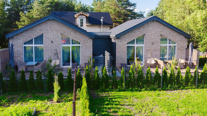 Modern luxury villa exterior in minimal scandinavian style, 3d render