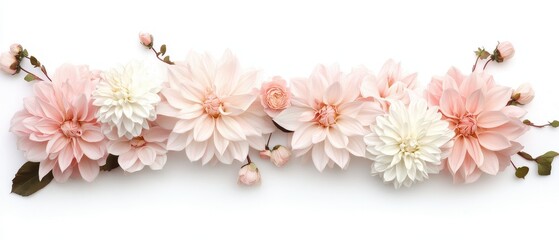 Pastel flower arrangement on white background