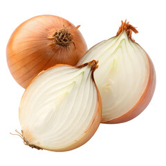 Fresh yellow onion cut in half showing layers isolated on transparent background