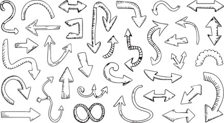 Vector art of collection of hand drawn arrows in various styles