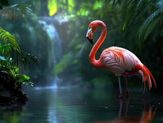 Fototapeta premium Flamingo wading in water