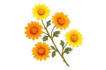 Obraz premium Colorful daisies with bright petals and green leaves create a cheerful floral arrangement on a transparent background
