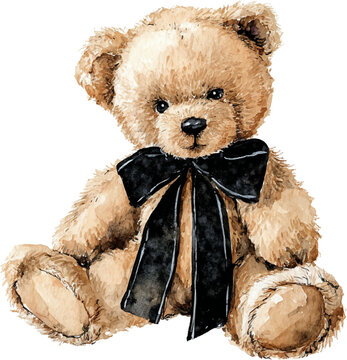 Naklejki A Cuddly Teddy Bear watercolor illustration.