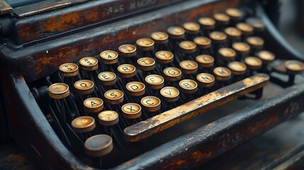 Close-up vintage typewriter keys showing history photos