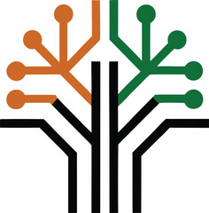 Digital Tree: A modern graphic of a tree, symbolizing growth, connection, and innovation in the digital age. The tree's branches are formed by network connections.