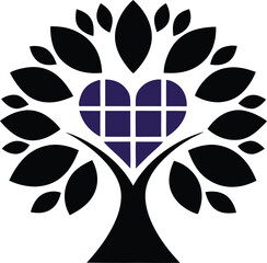 Heart Tree: A symbolic illustration of a heart nestled within a stylized tree, conveying concepts of growth, love, and community, Perfect for various uses.