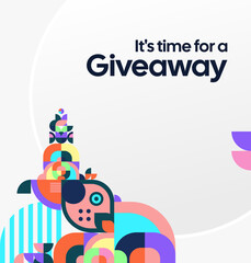 Giveaway winner announcement social media post template with colorful geometric ornaments. Perfect for business marketing. Festive giveaway background