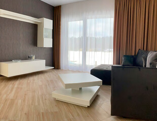 Modern luxury apartment interior in minimal scandinavian style, 3d rendering
