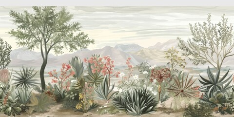 Serene desert botanical illustration