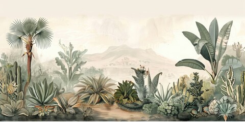 Serene desert botanical illustration