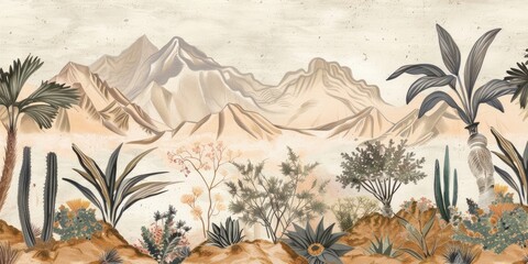 Serene desert botanical illustration