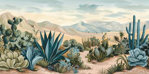 Serene desert botanical illustration