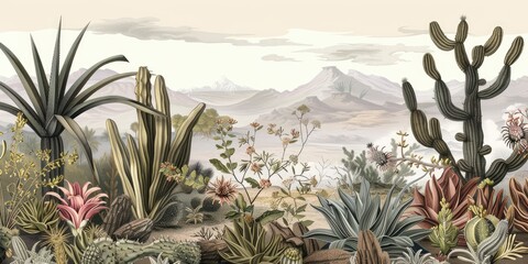 Serene desert botanical illustration