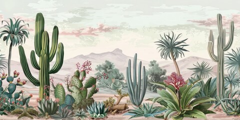 Serene desert botanical illustration