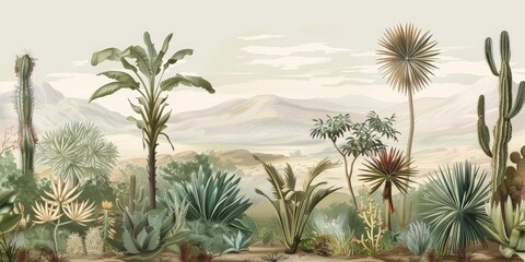 Serene desert botanical illustration