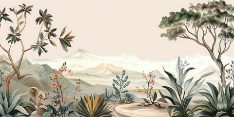 Serene desert botanical illustration