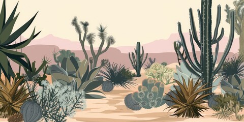 Serene desert botanical illustration