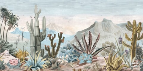 Serene desert botanical illustration
