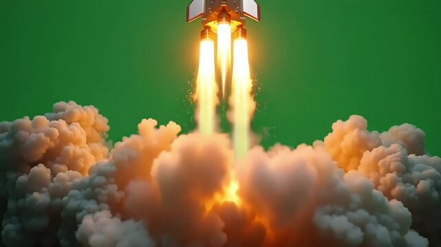 Rocket Launch on Green Screen &ndash; Symbol of Ambition and Technology in 4K
