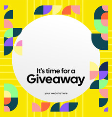 Social Media Templates Announcement Giveaway Winners. Festive background with cheerful colorful geometric art for announcement of prize winners