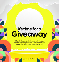 Social Media Templates Announcement Giveaway Winners. Festive background with cheerful colorful geometric art for announcement of prize winners