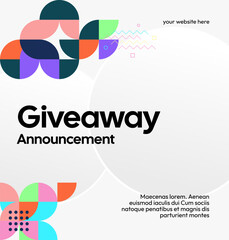 Social Media Templates Announcement Giveaway Winners. Festive background with cheerful colorful geometric art for announcement of prize winners