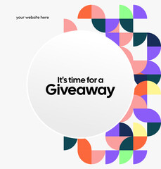 Social Media Templates Announcement Giveaway Winners. Festive background with cheerful colorful geometric art for announcement of prize winners
