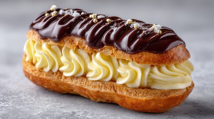 Elegant chocolate eclair with rich filling  dessert treat