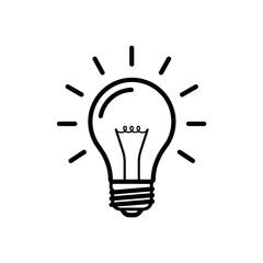 Vector art of a simple line drawing of a light bulb with radiating lines, isolated on white background