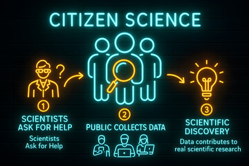Citizen Science Journey Infographic for Public Participation in Research, Crowdsourcing, and Scientific Discovery