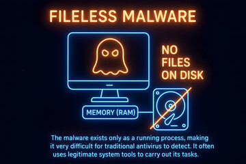 Fileless Malware Infographic for Advanced Threats, Endpoint Security, and Cyber Defense