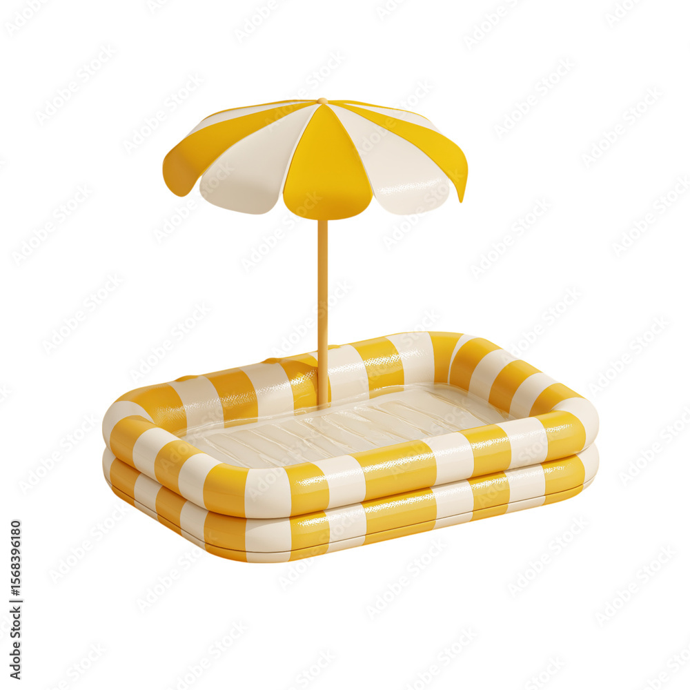 Fototapete a yellow and white striped inflatable pool with an umbrella, a simple icon design on a pure isolated