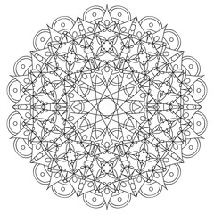 Asian floral mandala for adults coloring book. Vector ethnic circular ornament. Black and white linear illustration