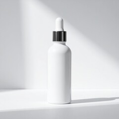 White Glass Dropper Bottle on White Background
