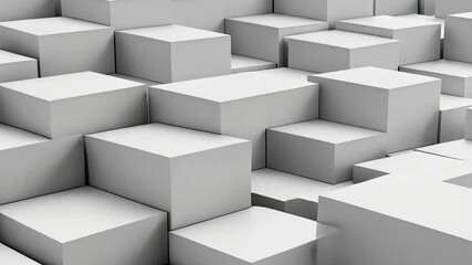 Abstract 3D Cubes: Dynamic White Geometric Shapes Animation. - Powered by Adobe