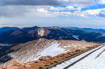 Winding road, serpentine in the mountains up to the Pikes Peak Mountain, Colorado