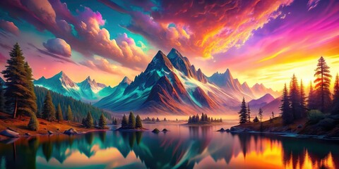 3D Makayla Landscape: Majestic Mountain Panorama, Serene Lake, Fantasy Sky, Epic View