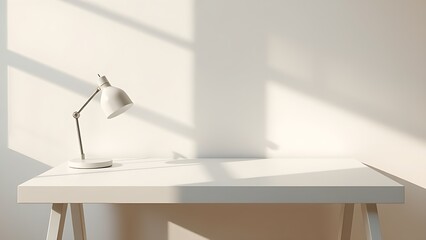 A minimalist workspace with a clean desk surface, highlighted by subtle shadows and soft side window light.