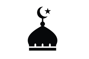 A simple black silhouette of a mosque dome topped with a crescent moon and a star symbolizing islamic architecture and faith