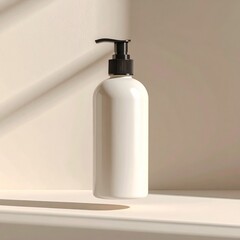 White Pump Bottle on Beige Background