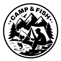 Camp and Fish SVG, Fishing man SVG, Camping emblem SVG, Fishing Camp SVG